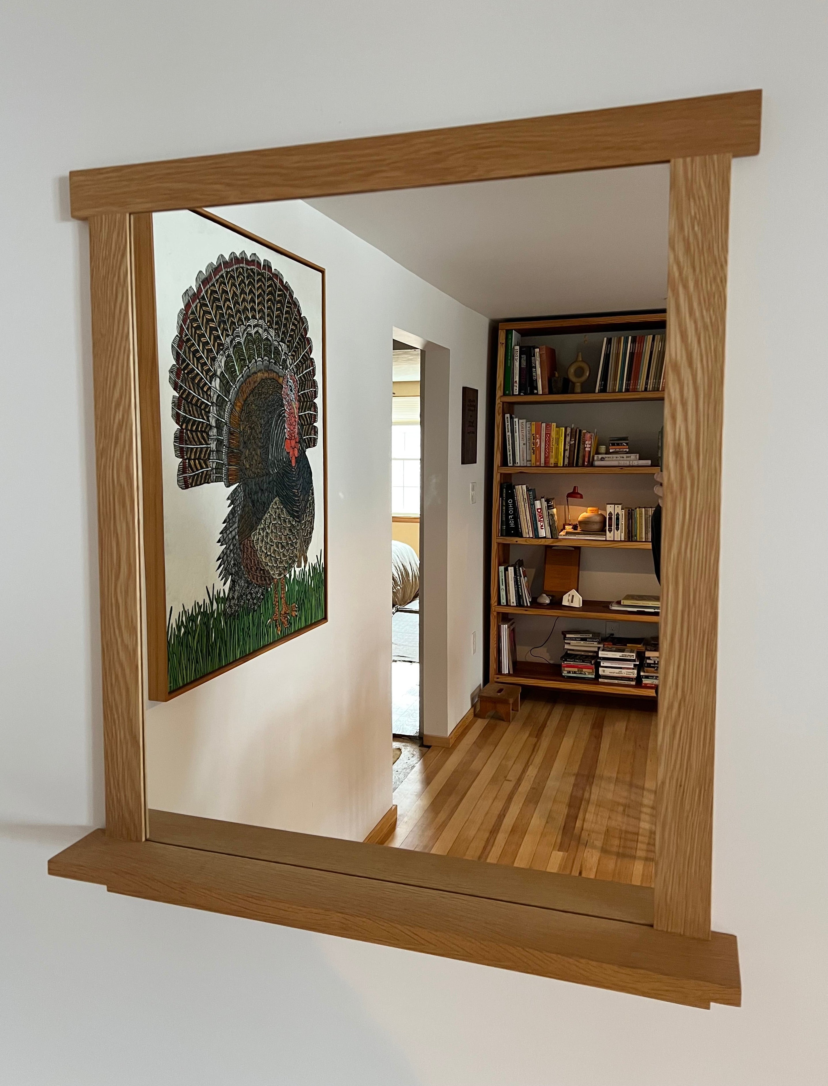 White oak mirror with shelf